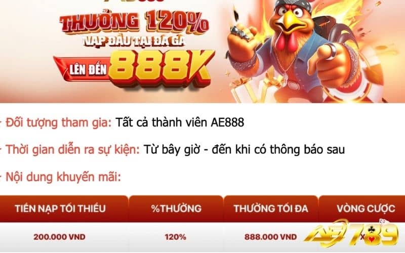 Khuyến mãi thưởng nạp đầu đá gà khi chơi đá gà tại AE789 Khuyến mãi thưởng nạp đầu đá gà khi chơi đá gà tại AE789