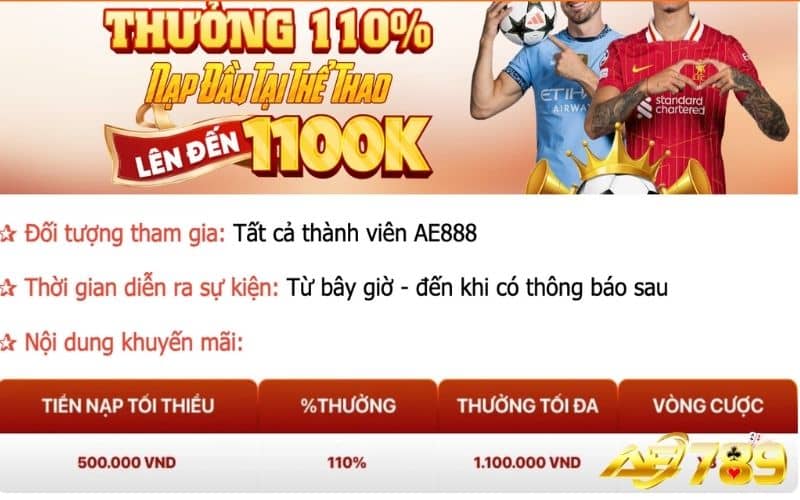 Khuyến mãi thưởng nạp đầu thể thao cực hấp dẫn Khuyến mãi thưởng nạp đầu thể thao cực hấp dẫn